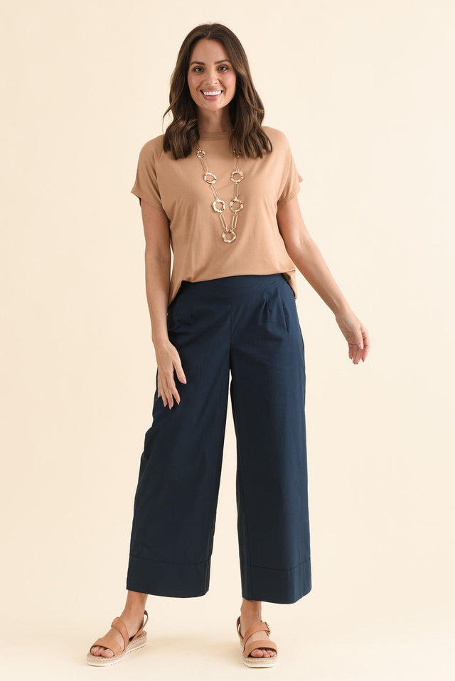 Mirra Navy Cotton Pocket Pants,Full Body,Brunette model,alt text|model:MJ image 6