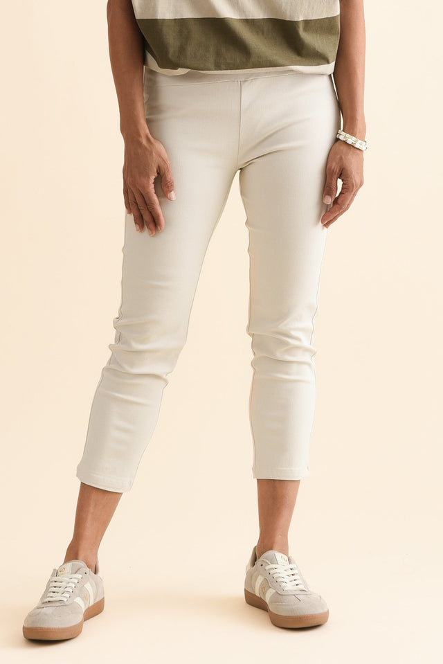 Missy Natural Cropped Stretch Pants,Front,Brunette model,alt text|model:Cara image 1