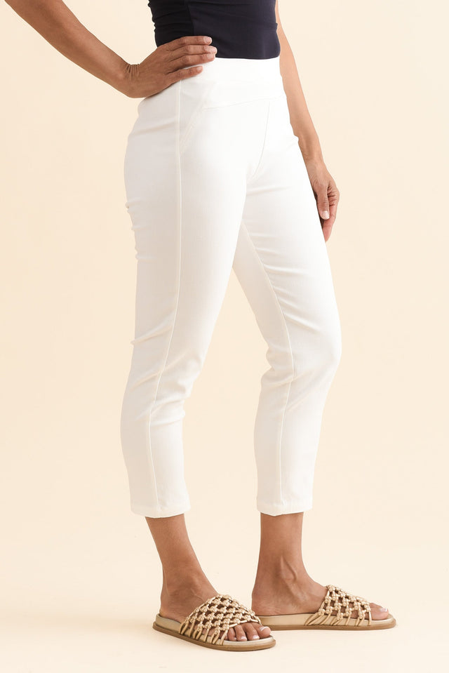 Missy White Cropped Stretch Pants,Side,Brunette model,alt text|model:Cara image 3