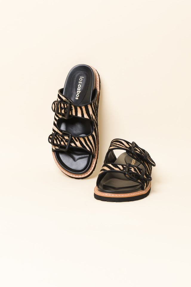Moda Black Zebra Raffia Buckle Slide
