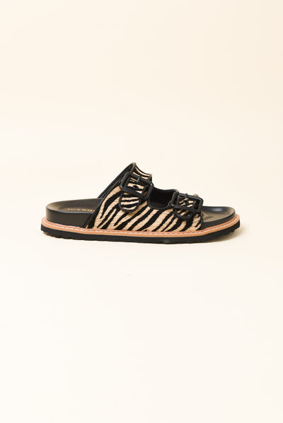 Moda Black Zebra Raffia Buckle Slide