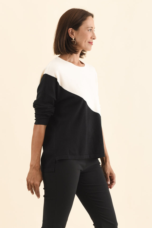 Mona Black Splice Knit Jumper,Brunette model,alt text|model:Cara image 4