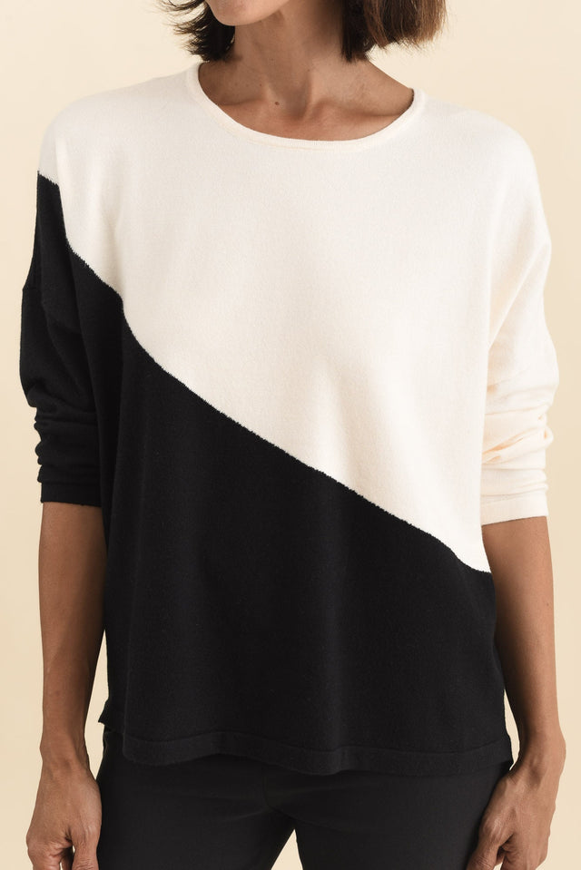 Mona Black Splice Knit Jumper,Brunette model,alt text|model:Cara image 6