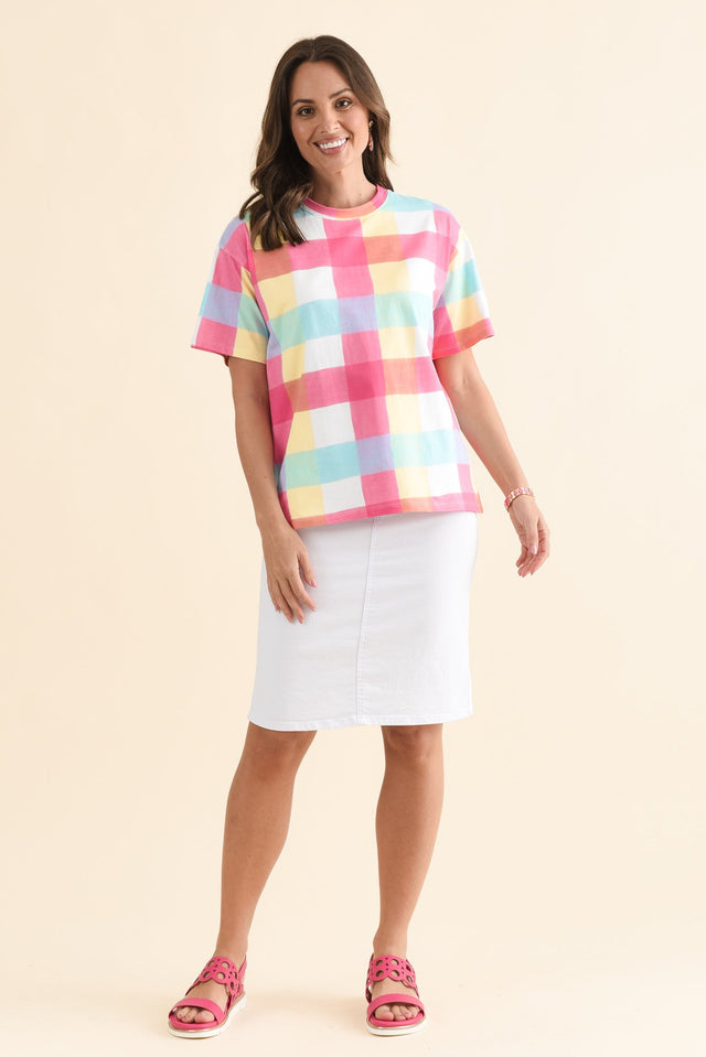 Monaco Blue Check Cotton Top,Full Body,Brunette model,alt text|model:MJ image 6