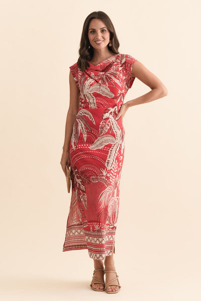 Monique Red Palm Midi Dress