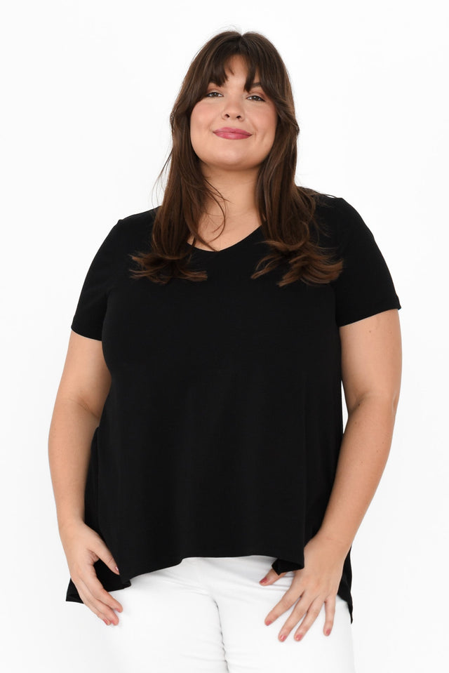 Montreal Black Cotton Tee,Brunette model,plus-size,curve-basics,curve-tops,plus-size-cotton-tops,plus-size-basic-tops,alt text|model:Gabby image 8