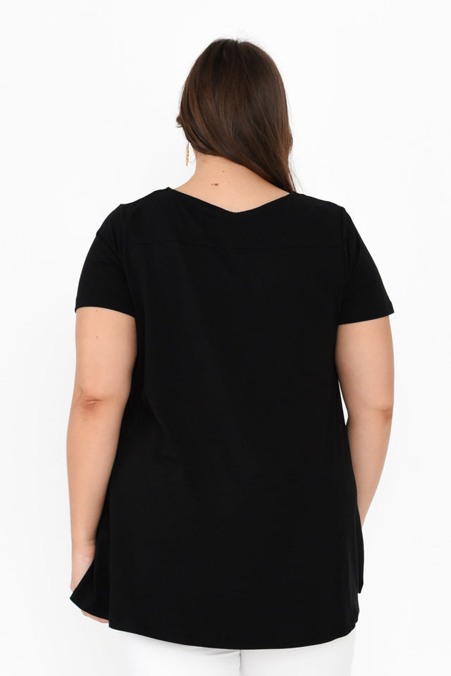 Montreal Black Cotton Tee,Brunette model,alt text|model:Gabby image 10