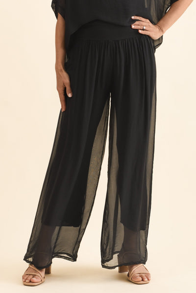 Mora Black Silk Layer Pants