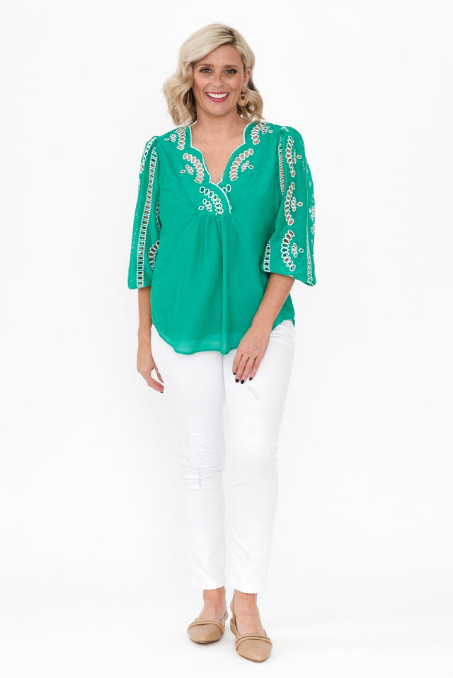 Morgan Bay Green Cotton Silk Top image 7