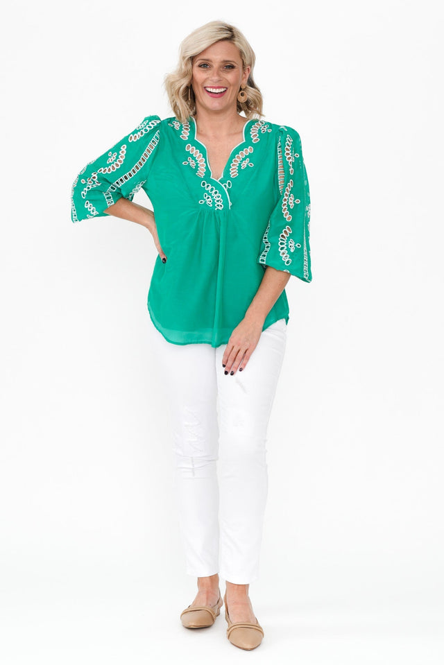 Morgan Bay Green Cotton Silk Top image 3