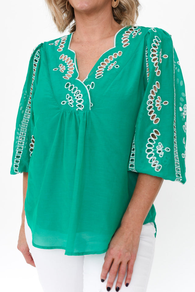 Morgan Bay Green Cotton Silk Top image 6