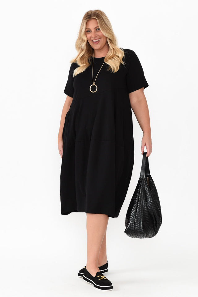 Morgan Black Diagonal Seam Dress,Blonde model,plus-size,curve-basics,curve-dresses,plus-size-below-knee-dresses,plus-size-cotton-dresses,plus-size-basic-dresses,plus-size-summer-dresses,alt text|model:Caitlin image 9