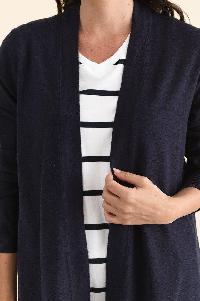 Morocco Navy Knit Cardigan,Detail,Brunette model,alt text|model:MJ image 5