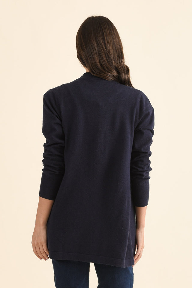 Morocco Navy Knit Cardigan,Back,Brunette model,alt text|model:MJ image 4