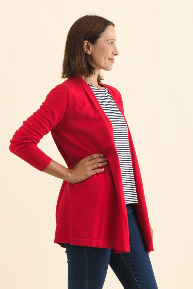 Morocco Red Knit Cardigan,Brunette model,alt text|model:Cara image 5