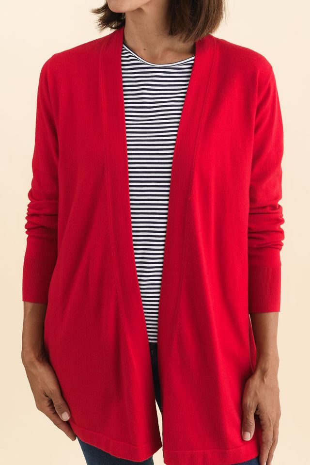 Morocco Red Knit Cardigan,Brunette model,alt text|model:Cara image 7