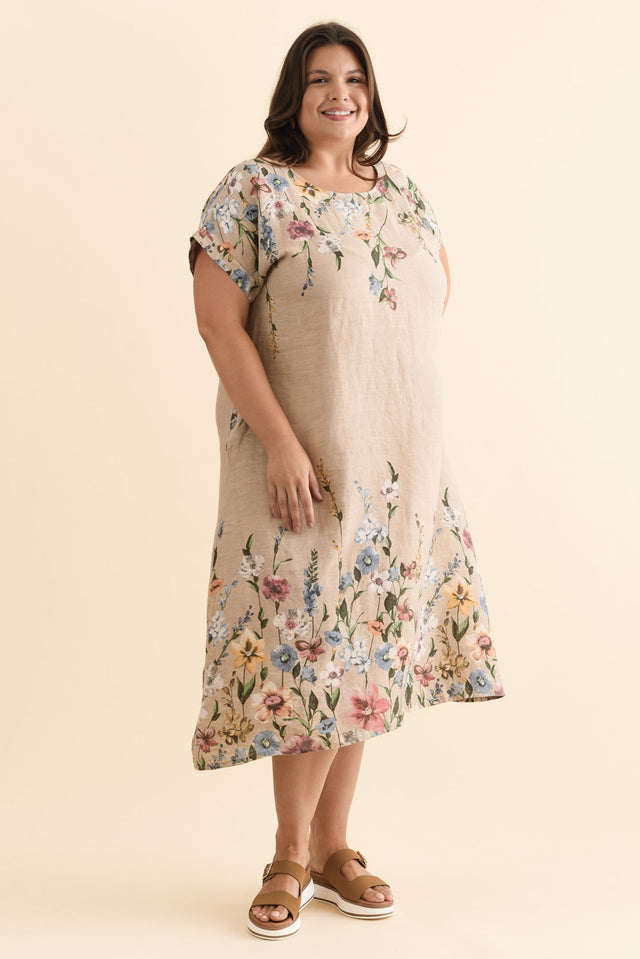 Morrison Beige Floral Linen Pocket Dress,Brunette model,alt text|model:Gabby image 9