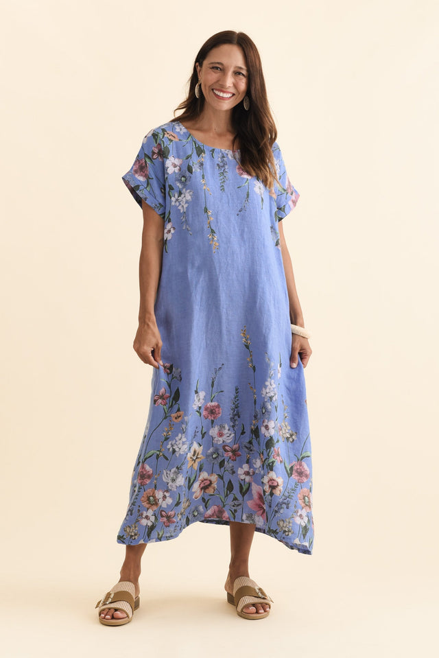 Morrison Blue Floral Linen Pocket Dress,Brunette model,alt text|model:Cara image 7