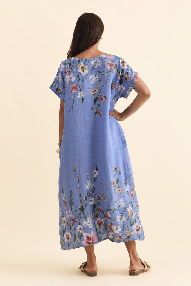 Morrison Blue Floral Linen Pocket Dress,Brunette model,alt text|model:Cara image 5