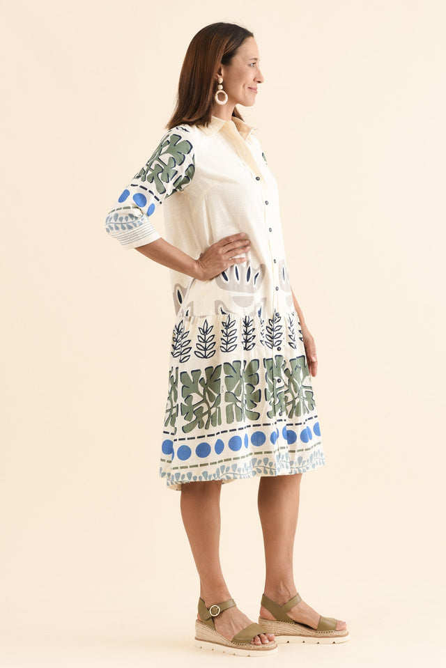 Mozlo White Motif Cotton Tie Dress,Side,Brunette model,alt text|model:Cara image 3