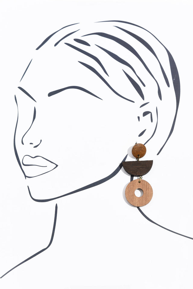 Mu Brown Wood Beaded Earrings image 2