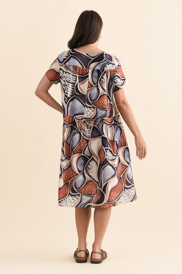 Murano Blue Abstract Cotton Dress,Brunette model,alt text|model:MJ image 5