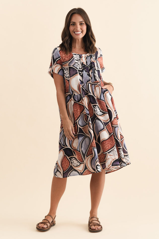 Murano Blue Abstract Cotton Dress,Brunette model,alt text|model:MJ image 7