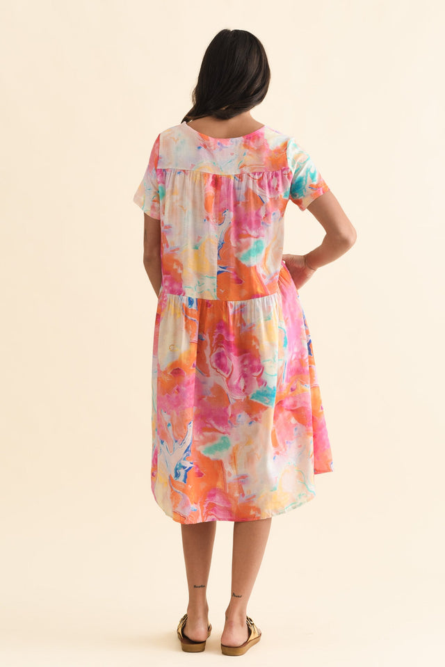 Murano Orange Abstract Cotton Dress,Brunette model,alt text|model:Brontie image 5