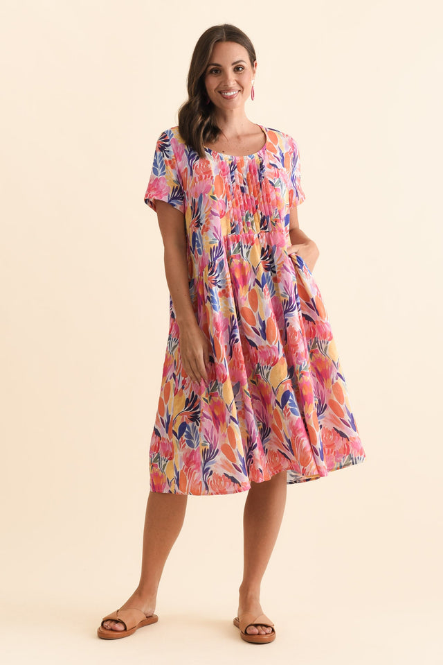 Murano Pink Garden Cotton Dress,Brunette model,alt text|model:MJ image 4