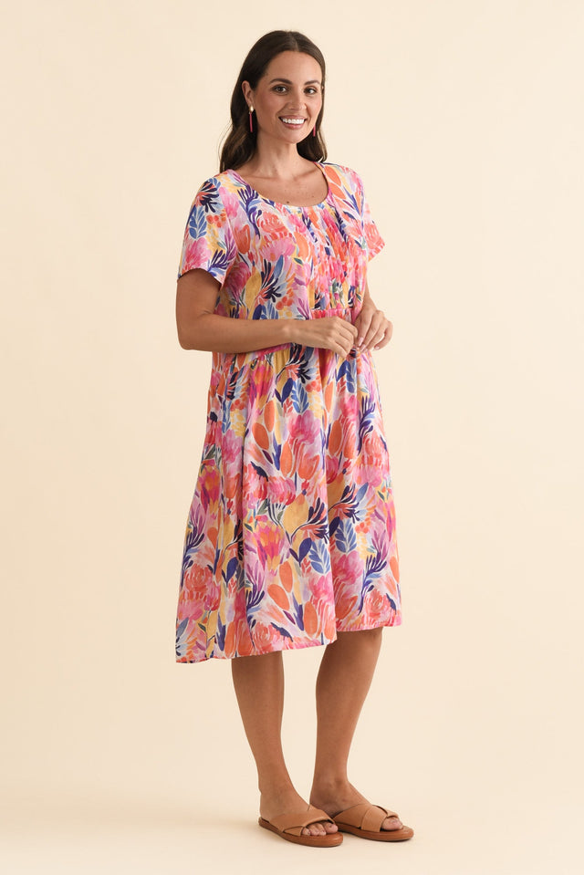Murano Pink Garden Cotton Dress,Brunette model,alt text|model:MJ image 5