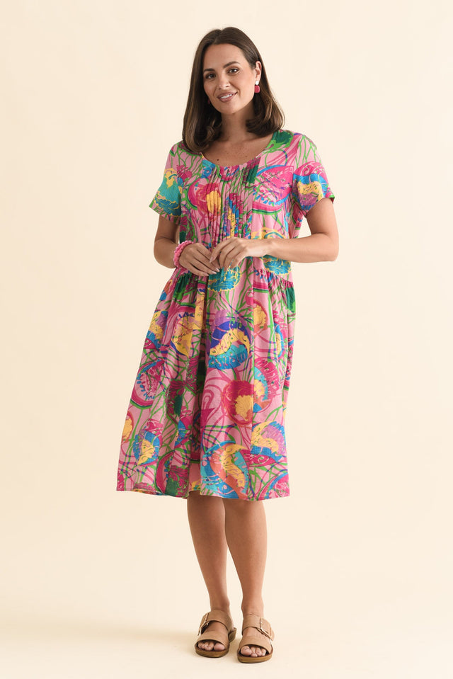 Murano Pink Tropical Cotton Dress,Brunette model,alt text|model:MJ image 8