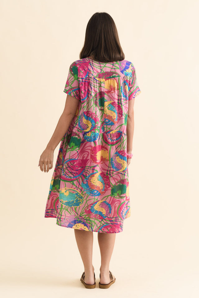 Murano Pink Tropical Cotton Dress,Brunette model,alt text|model:MJ image 6