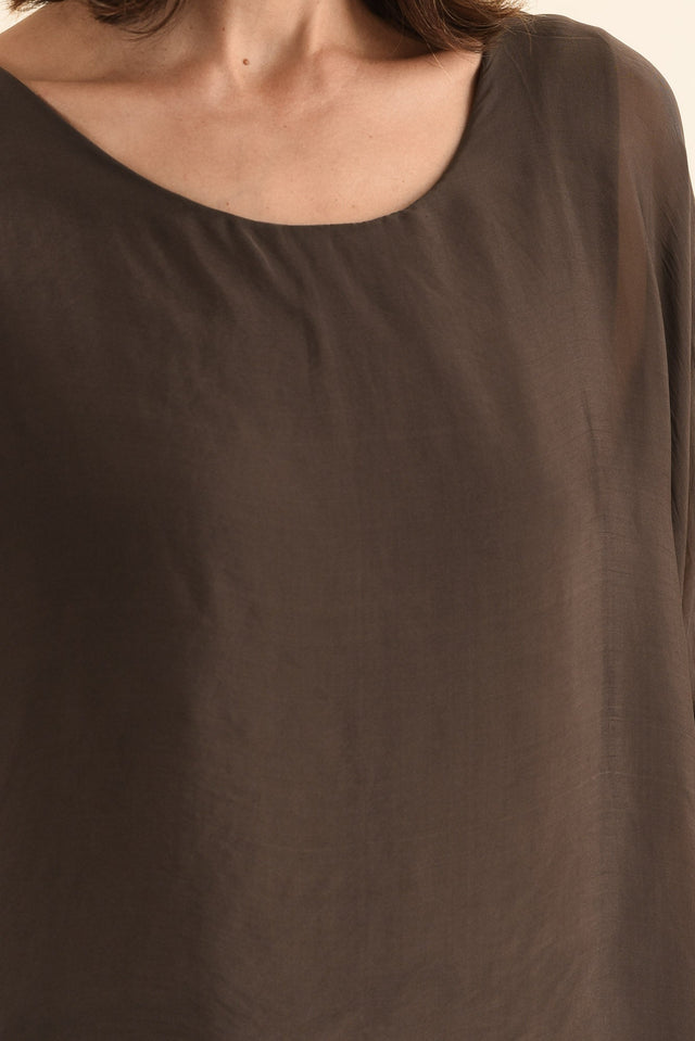 Myers Chocolate Silk Layer Top,Detail,Brunette model,alt text|model:Cara image 6