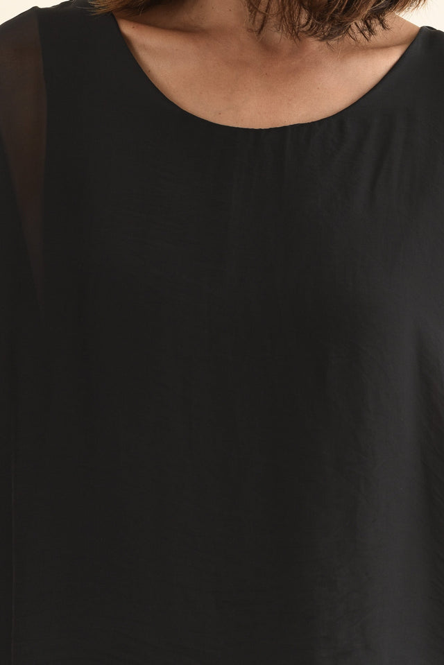 Myers Black Silk Layer Top,Detail,Brunette model,alt text|model:Cara image 6