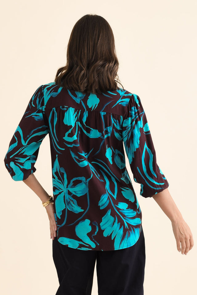 Myth Blue Floral Frill Blouse,brunette model,Back of Outfit,alt text|model:MJ image 4