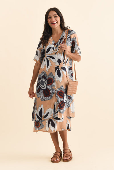 Nala Beige Flower Layers Dress