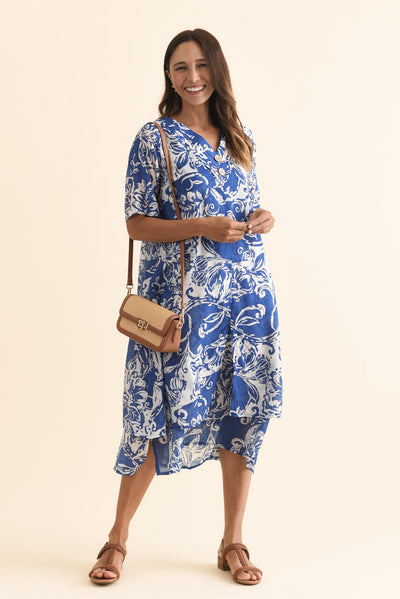 Nala Blue Abstract Layers Dress
