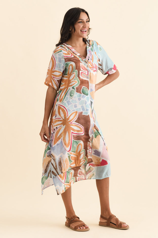 Nala Blue Flower Layers Dress,Brunette model,alt text|model:Brontie image 4