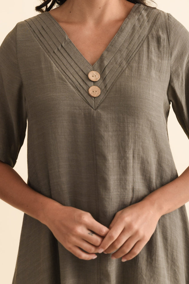 Nala Khaki Layers Dress,Brunette model,alt text|model:Brontie image 8