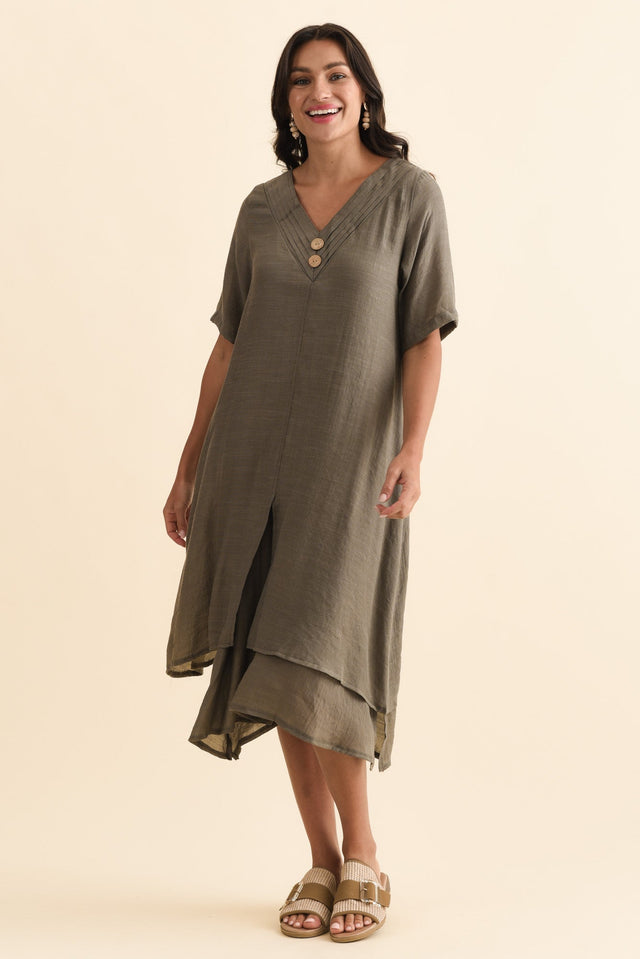 Nala Khaki Layers Dress,Brunette model,alt text|model:Brontie image 9