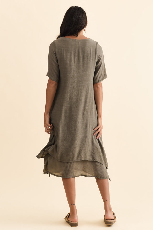 Nala Khaki Layers Dress,Brunette model,alt text|model:Brontie image 7