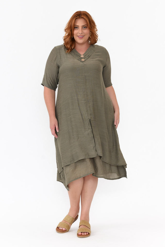 Nala Khaki Layers Dress,Blonde model,plus-size,curve-dresses,plus-size-sleeved-dresses,plus-size-midi-dresses,plus-size-cotton-dresses,facebook-new-for-you,plus-size-summer-dresses alt text|model:Caitlin image 10