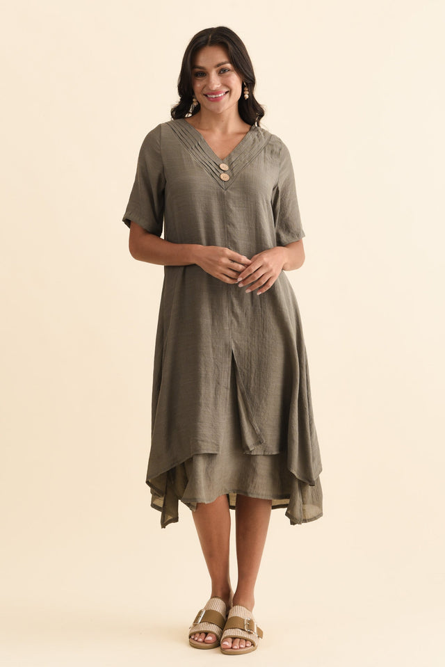 Nala Khaki Layers Dress,Brunette model,alt text|model:Brontie image 4