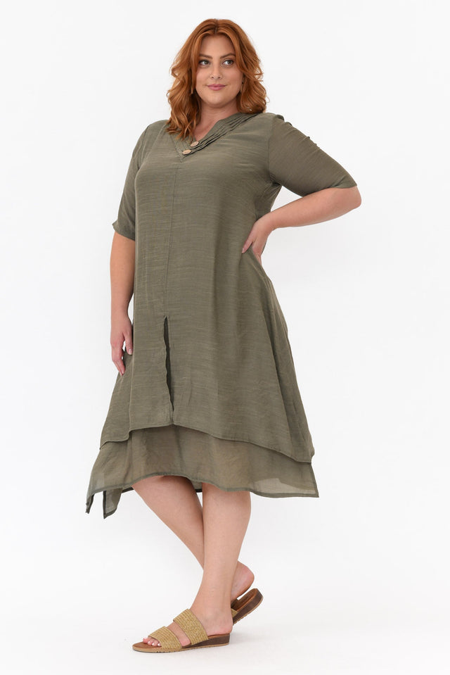 Nala Khaki Layers Dress,Blonde model,alt text|model:Caitlin image 11