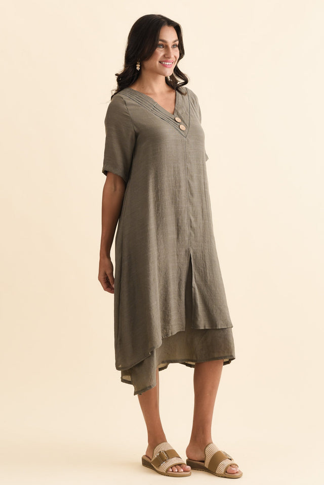 Nala Khaki Layers Dress,Brunette model,alt text|model:Brontie image 6