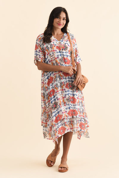 Nala Orange Floral Layers Dress