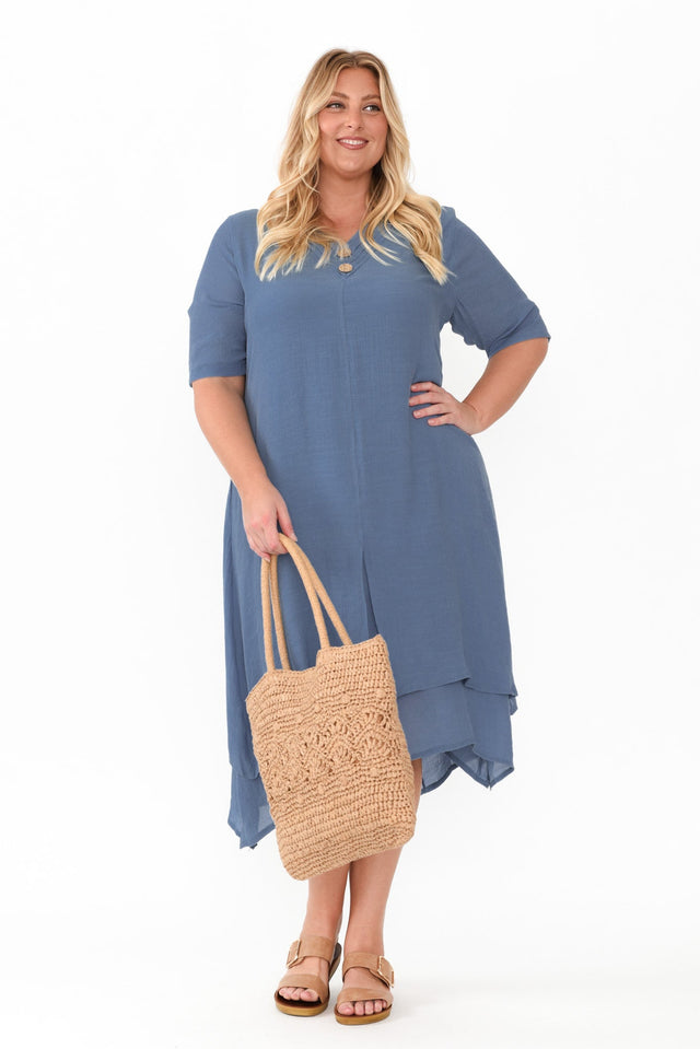 Nala Steel Layers Dress,Blonde model,plus-size,curve-dresses,plus-size-sleeved-dresses,plus-size-below-knee-dresses,plus-size-midi-dresses,plus-size-cotton-dresses,plus-size-summer-dresses,alt text|model:Caitlin image 10