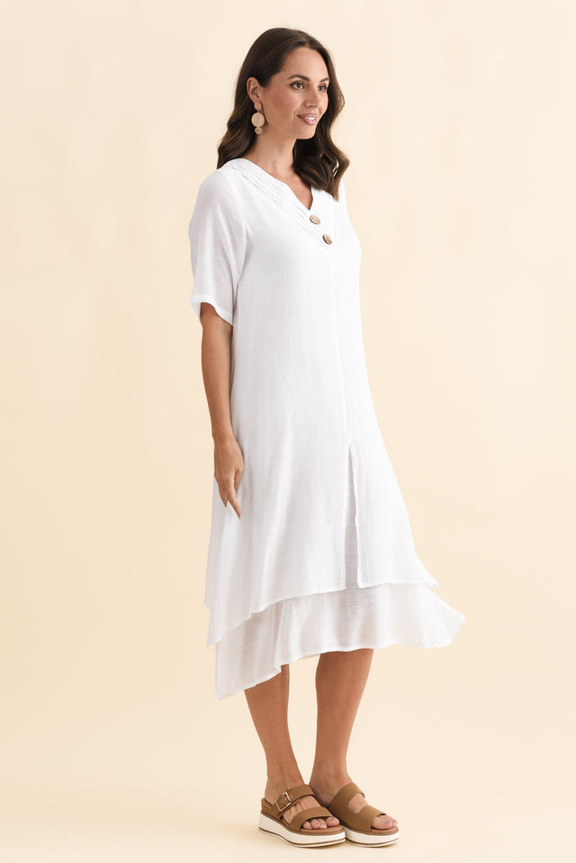 Nala White Layers Dress,Brunette model,alt text|model:MJ image 4