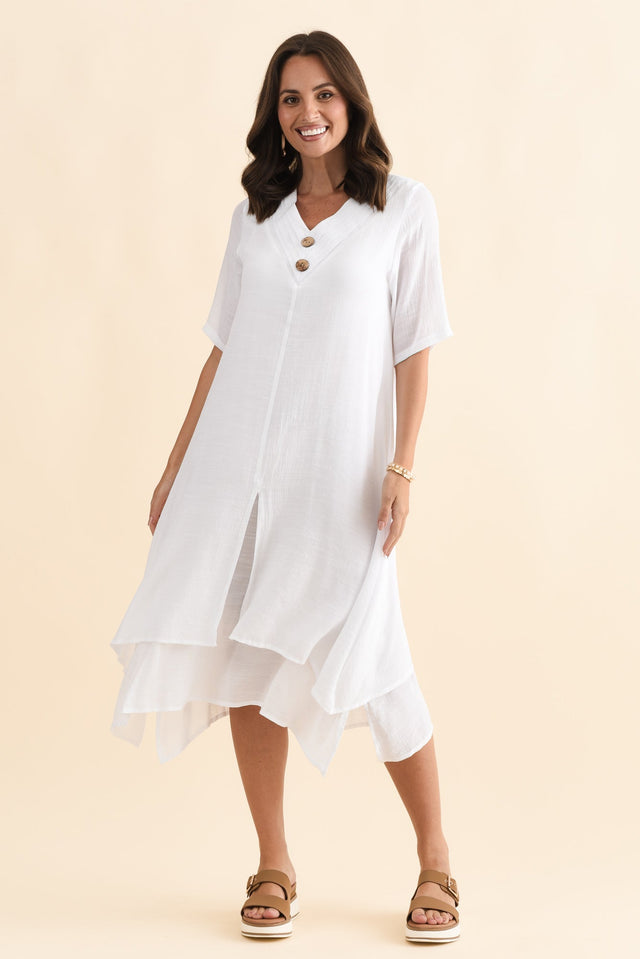 Nala White Layers Dress,Brunette model,alt text|model:MJ image 3
