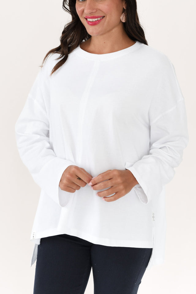 Naomi White Cotton Sweatshirt,Brunette model,alt text|model:Brontie image 5